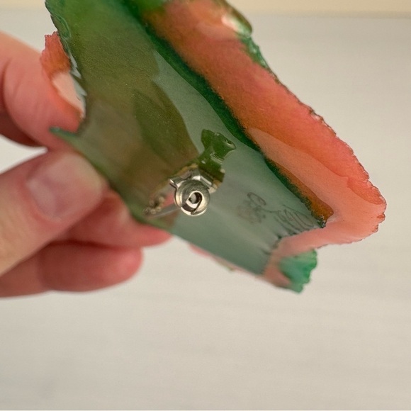 Vintage‎ 90s Postmodern Brooches Pins Set of 2 Handmade Paper Mache Acrylic - Picture 9 of 17